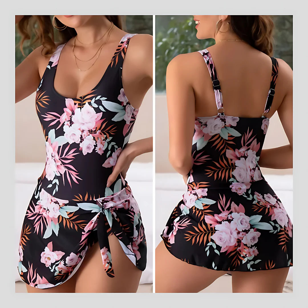 Women's Tummy Control One-Piece Swimsuit with Skirt